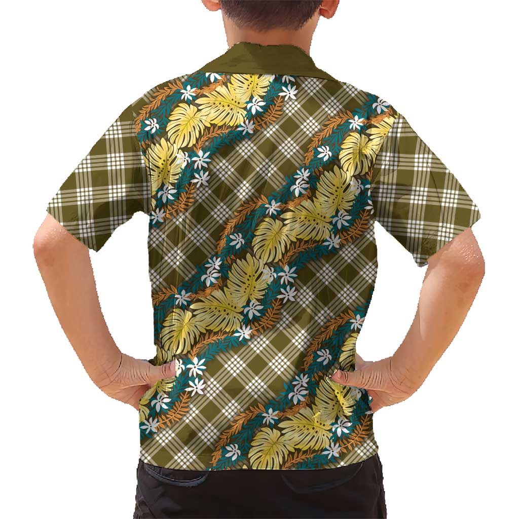 Polynesian Monstera Tiare Floral Kid Hawaiian Shirt Yellow Tropical Plaid LT01 - Polynesian Pride