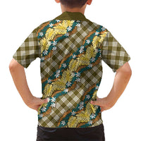 Polynesian Monstera Tiare Floral Kid Hawaiian Shirt Yellow Tropical Plaid LT01 - Polynesian Pride