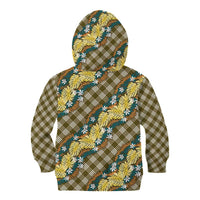 Polynesian Monstera Tiare Floral Kid Hoodie Yellow Tropical Plaid - Polynesian Pride