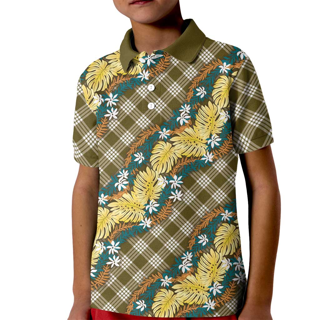 Polynesian Monstera Tiare Floral Kid Polo Shirt Yellow Tropical Plaid LT01 Kid Yellow - Polynesian Pride