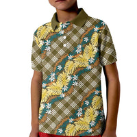 Polynesian Monstera Tiare Floral Kid Polo Shirt Yellow Tropical Plaid LT01 Kid Yellow - Polynesian Pride