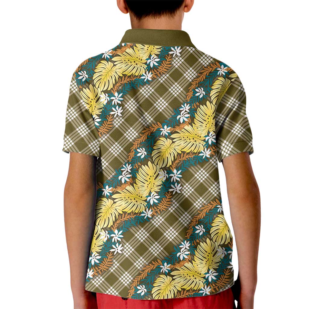 Polynesian Monstera Tiare Floral Kid Polo Shirt Yellow Tropical Plaid LT01 - Polynesian Pride