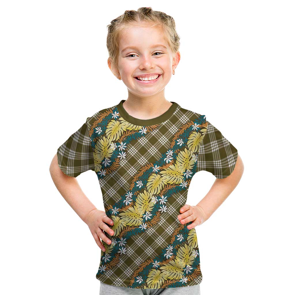 Polynesian Monstera Tiare Floral Kid T Shirt Yellow Tropical Plaid LT01 Yellow - Polynesian Pride