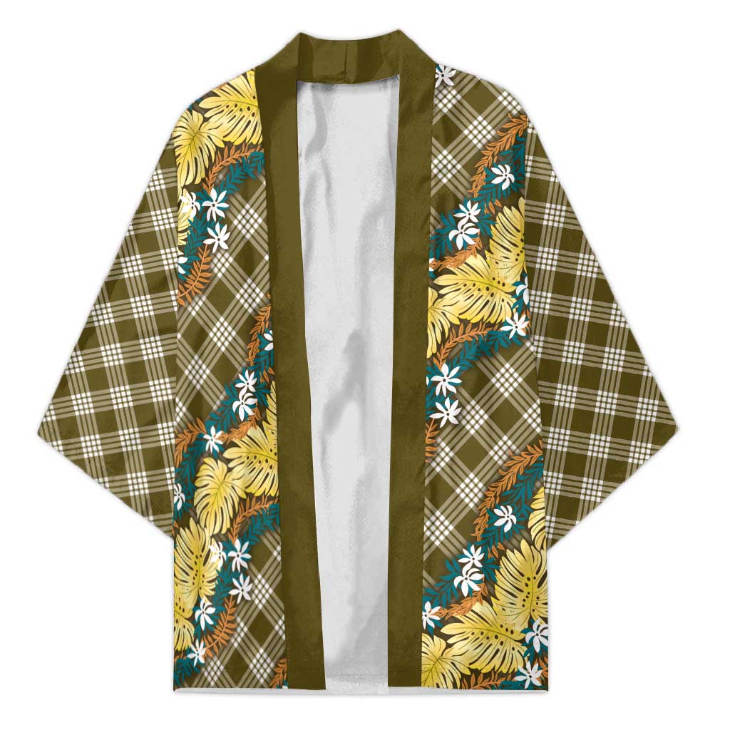 Polynesian Monstera Tiare Floral Kimono Yellow Tropical Plaid LT01 Unisex Yellow - Polynesian Pride