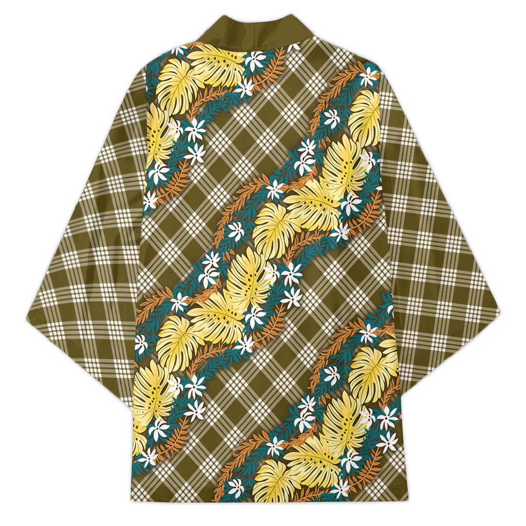 Polynesian Monstera Tiare Floral Kimono Yellow Tropical Plaid LT01 - Polynesian Pride