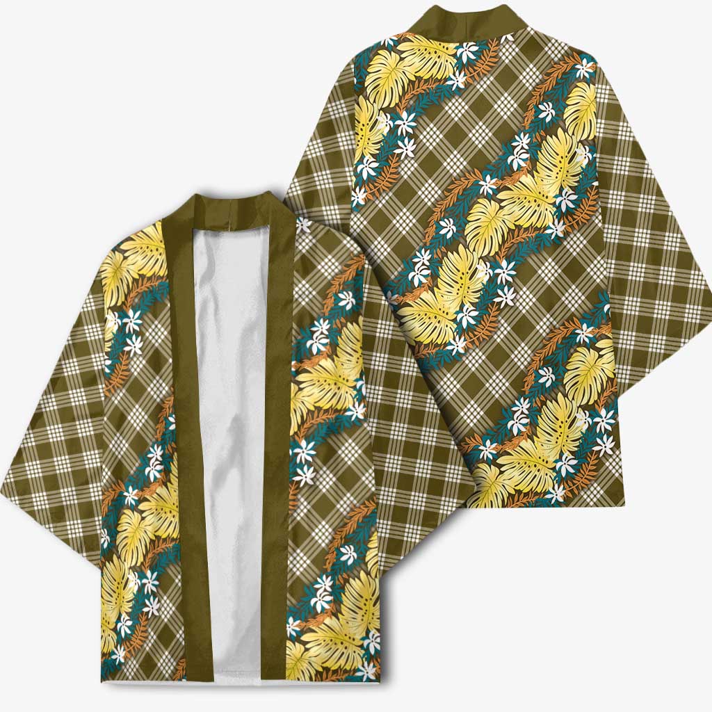 Polynesian Monstera Tiare Floral Kimono Yellow Tropical Plaid LT01 - Polynesian Pride