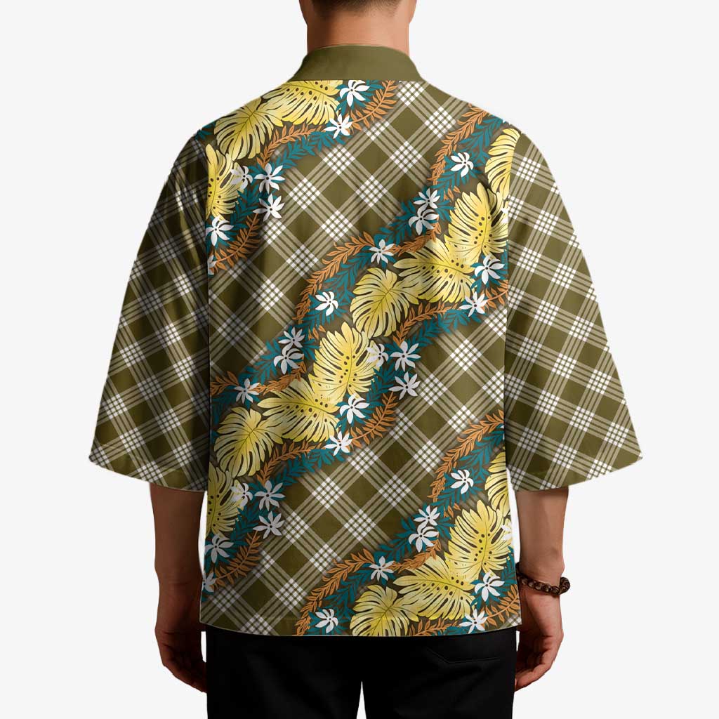 Polynesian Monstera Tiare Floral Kimono Yellow Tropical Plaid LT01 - Polynesian Pride