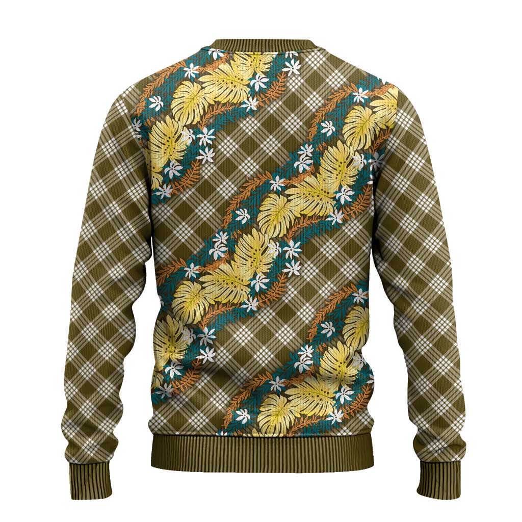 Polynesian Monstera Tiare Floral Ugly Christmas Sweater Yellow Tropical Plaid - Polynesian Pride