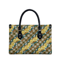 Polynesian Monstera Tiare Floral Leather Bag Yellow Tropical Plaid - Polynesian Pride