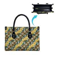 Polynesian Monstera Tiare Floral Leather Bag Yellow Tropical Plaid - Polynesian Pride