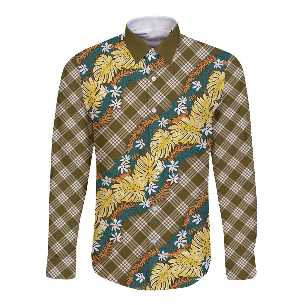 Polynesian Monstera Tiare Floral Long Sleeve Button Shirt Yellow Tropical Plaid LT01 Unisex Yellow - Polynesian Pride