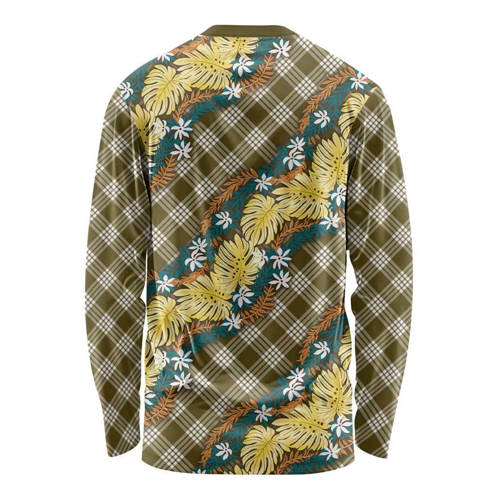 Polynesian Monstera Tiare Floral Long Sleeve Shirt Yellow Tropical Plaid LT01 - Polynesian Pride