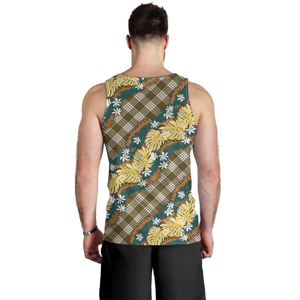 Polynesian Monstera Tiare Floral Men Tank Top Yellow Tropical Plaid LT01 - Polynesian Pride