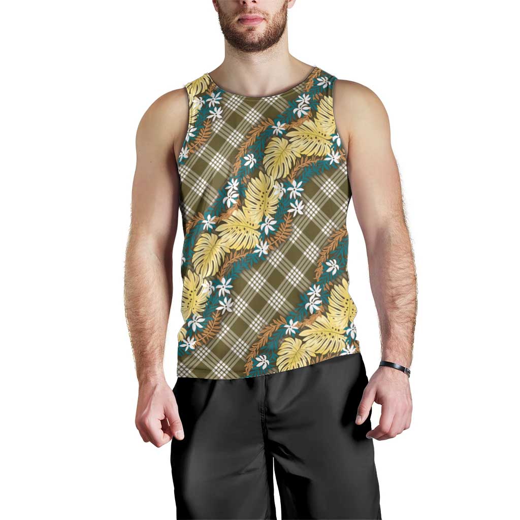 Polynesian Monstera Tiare Floral Men Tank Top Yellow Tropical Plaid LT01 - Polynesian Pride