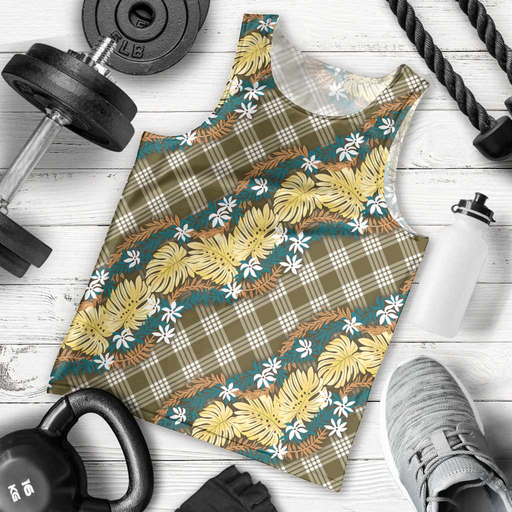 Polynesian Monstera Tiare Floral Men Tank Top Yellow Tropical Plaid LT01 - Polynesian Pride