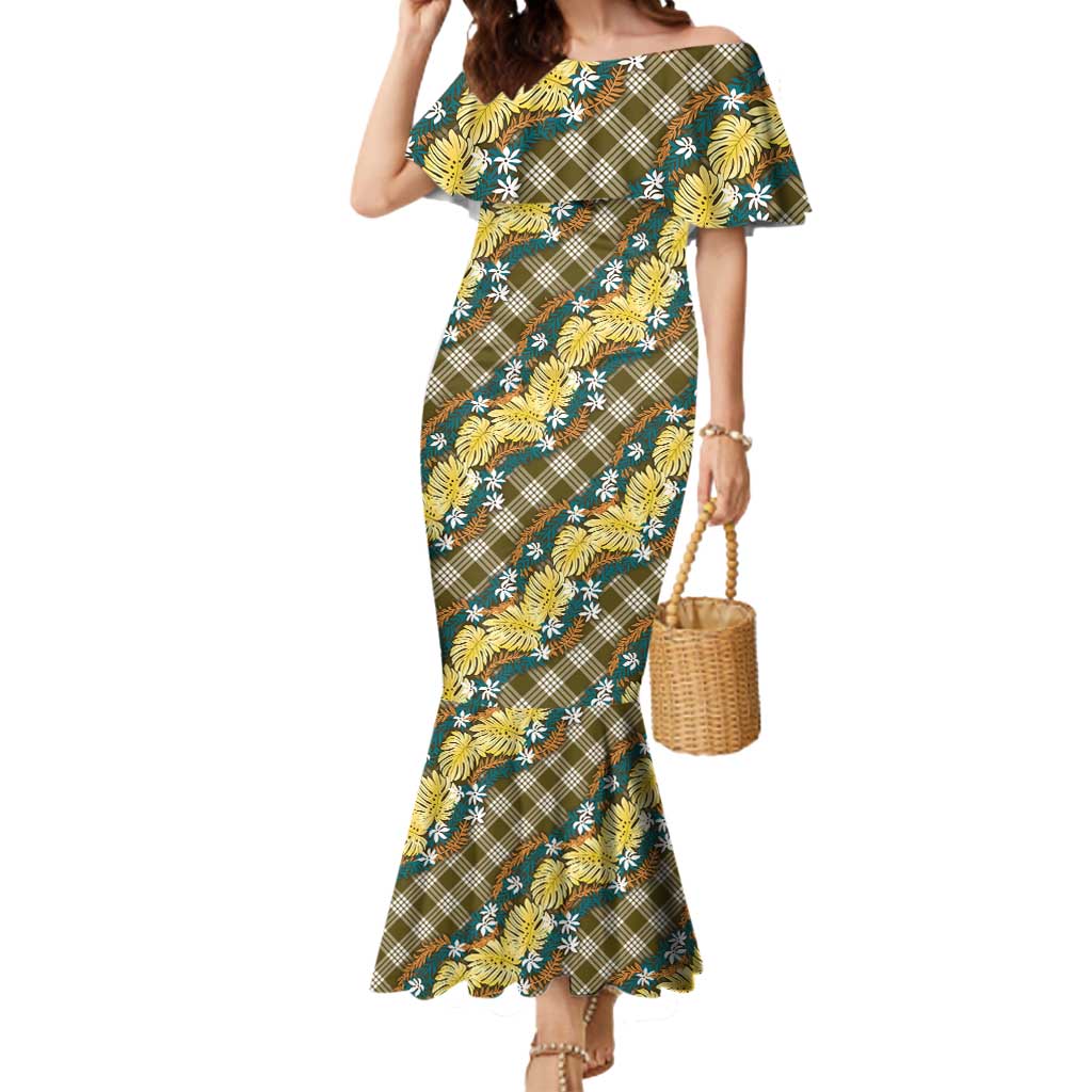 Polynesian Monstera Tiare Floral Mermaid Dress Yellow Tropical Plaid LT01 Women Yellow - Polynesian Pride