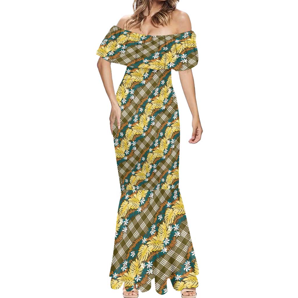 Polynesian Monstera Tiare Floral Mermaid Dress Yellow Tropical Plaid LT01 - Polynesian Pride