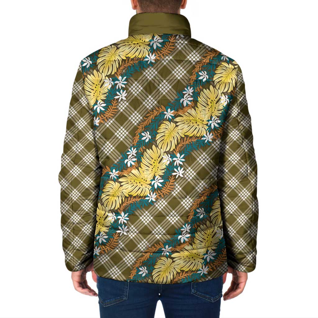 Polynesian Monstera Tiare Floral Padded Jacket Yellow Tropical Plaid LT01 - Polynesian Pride