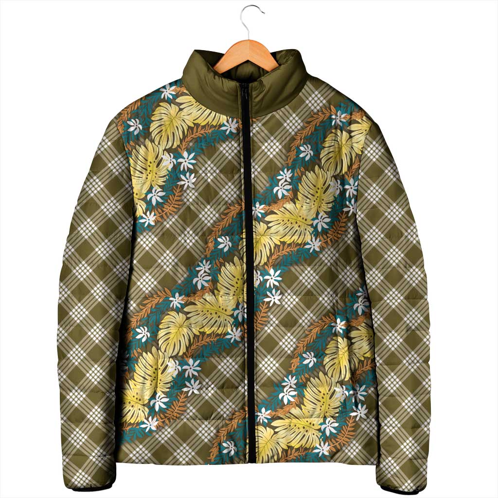 Polynesian Monstera Tiare Floral Padded Jacket Yellow Tropical Plaid LT01 - Polynesian Pride