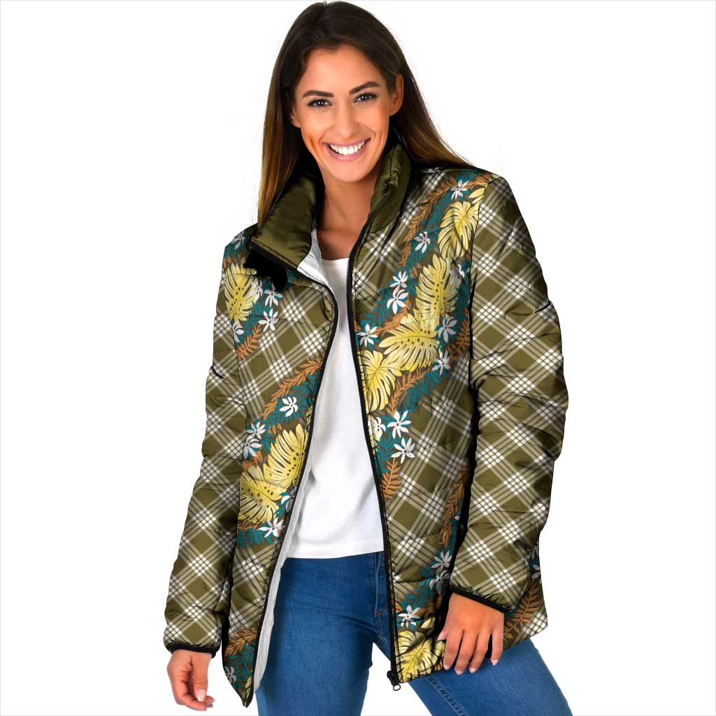 Polynesian Monstera Tiare Floral Padded Jacket Yellow Tropical Plaid LT01 Women Yellow - Polynesian Pride