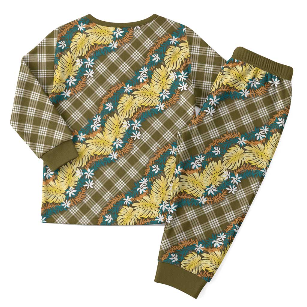 Polynesian Monstera Tiare Floral Christmas Pajama Set Yellow Tropical Plaid LT01 - Polynesian Pride