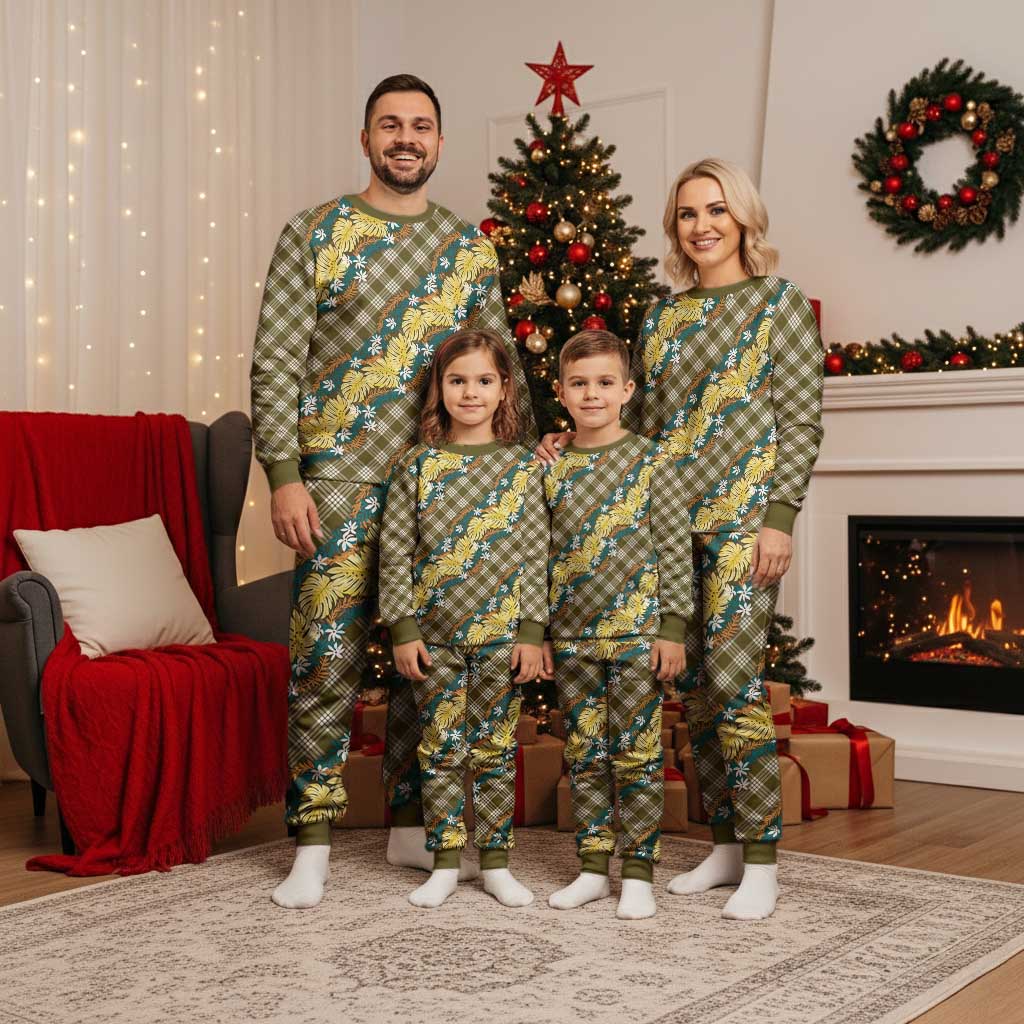 Polynesian Monstera Tiare Floral Christmas Pajama Set Yellow Tropical Plaid LT01 - Polynesian Pride