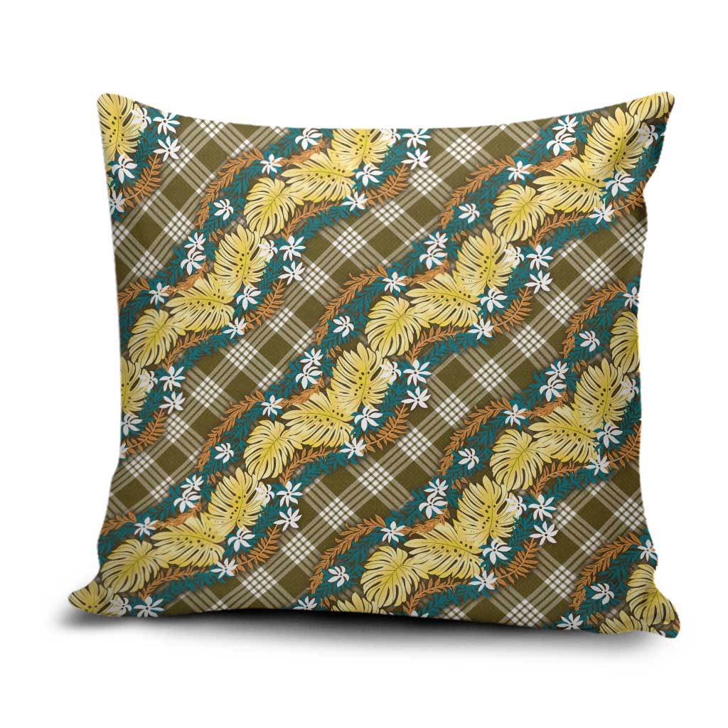 Polynesian Monstera Tiare Floral Pillow Cover Yellow Tropical Plaid - Polynesian Pride