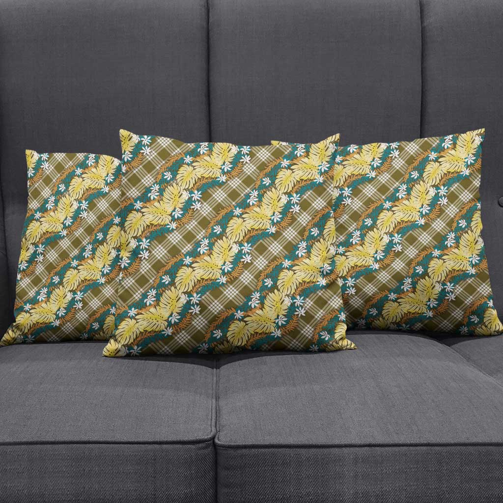Polynesian Monstera Tiare Floral Pillow Cover Yellow Tropical Plaid - Polynesian Pride
