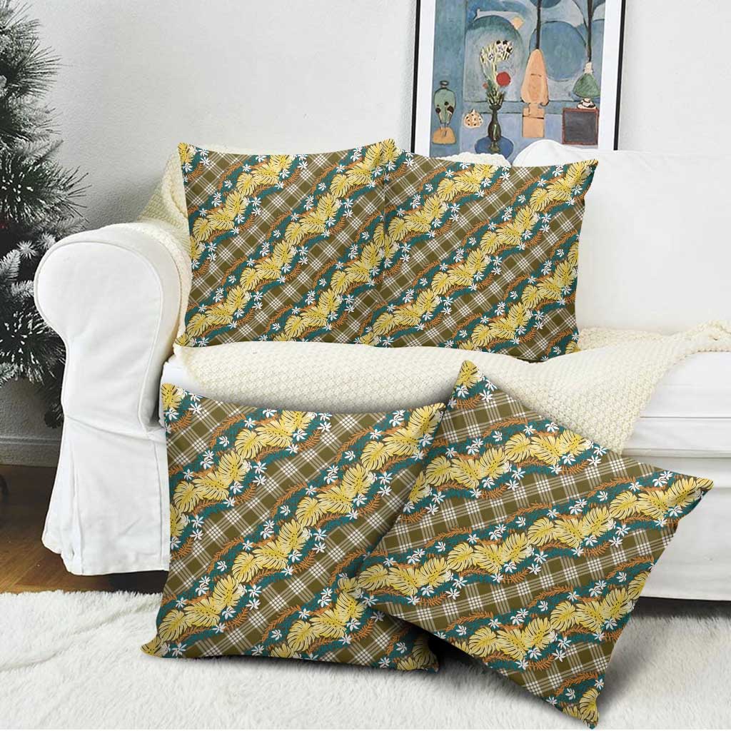 Polynesian Monstera Tiare Floral Pillow Cover Yellow Tropical Plaid - Polynesian Pride