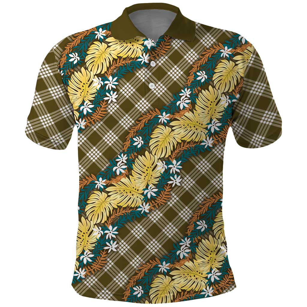 Polynesian Monstera Tiare Floral Polo Shirt Yellow Tropical Plaid LT01 Yellow - Polynesian Pride