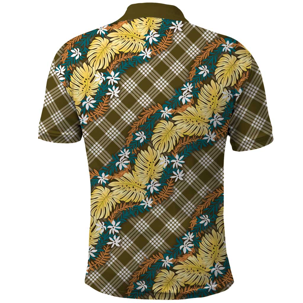 Polynesian Monstera Tiare Floral Polo Shirt Yellow Tropical Plaid LT01 - Polynesian Pride