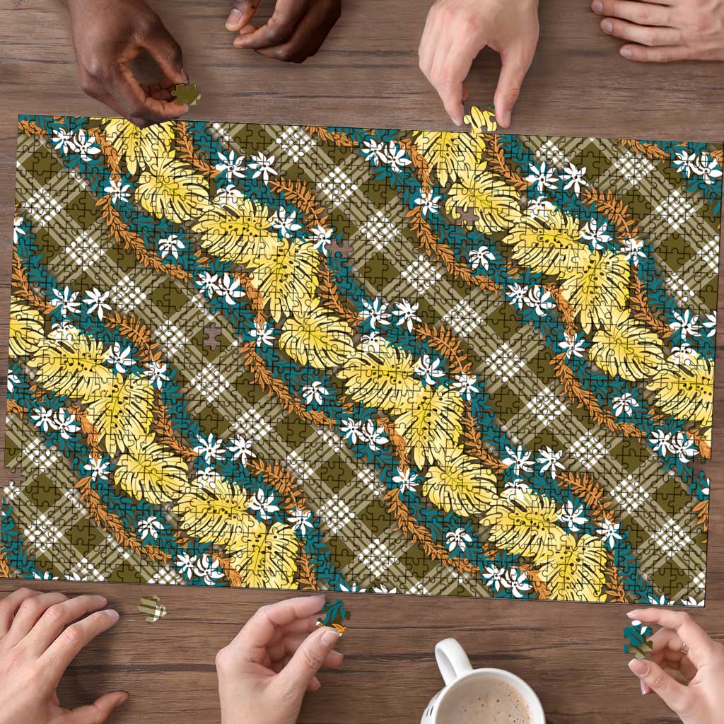 Polynesian Monstera Tiare Floral Puzzle Yellow Tropical Plaid LT01 - Polynesian Pride