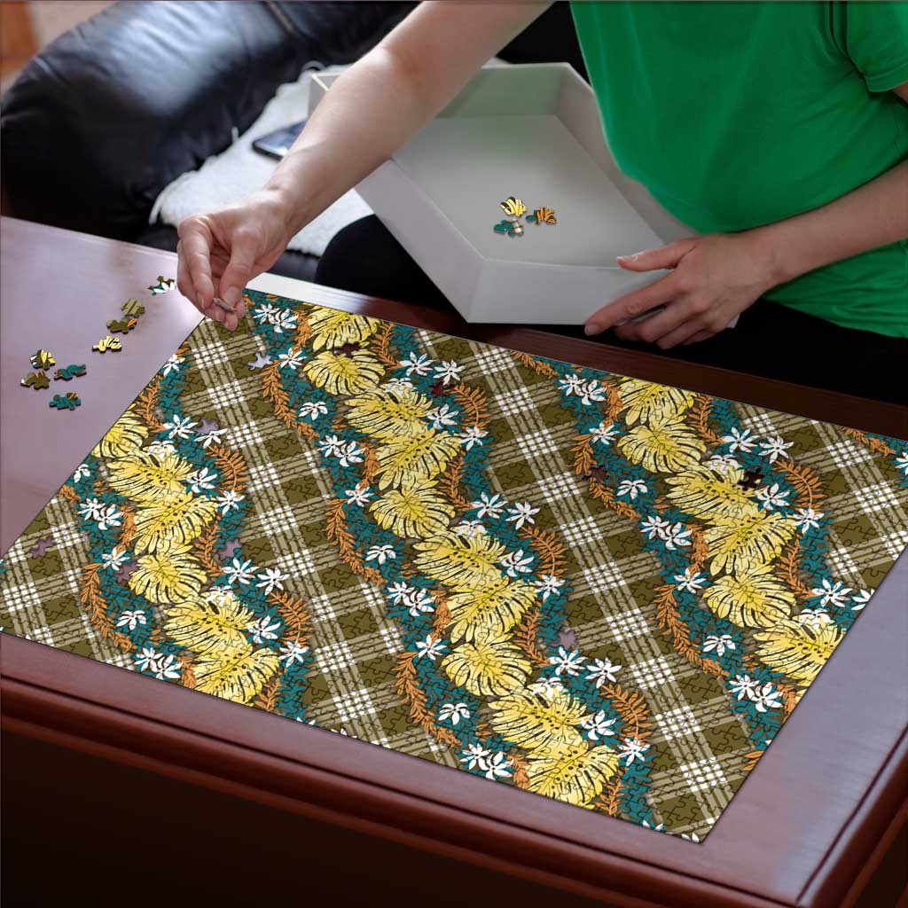 Polynesian Monstera Tiare Floral Puzzle Yellow Tropical Plaid LT01 - Polynesian Pride