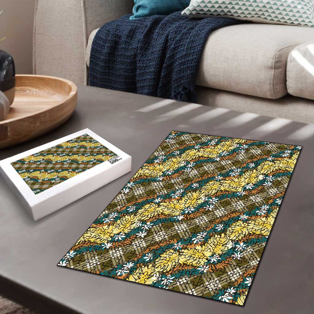 Polynesian Monstera Tiare Floral Puzzle Yellow Tropical Plaid LT01 - Polynesian Pride