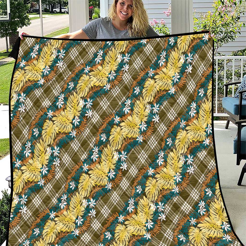 Polynesian Monstera Tiare Floral Quilt Yellow Tropical Plaid - Polynesian Pride