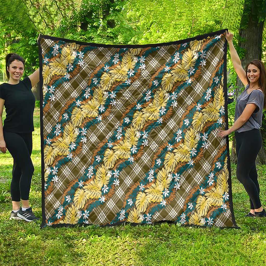 Polynesian Monstera Tiare Floral Quilt Yellow Tropical Plaid - Polynesian Pride