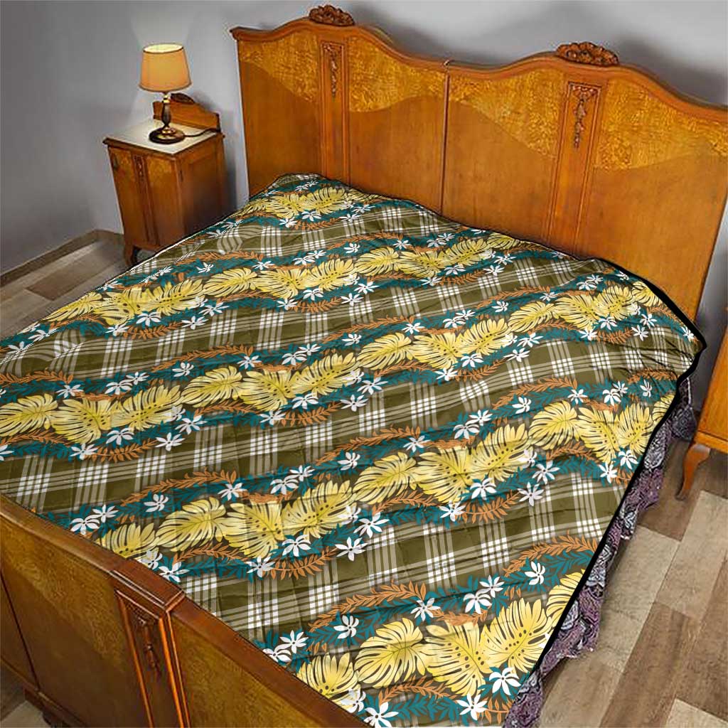 Polynesian Monstera Tiare Floral Quilt Yellow Tropical Plaid - Polynesian Pride