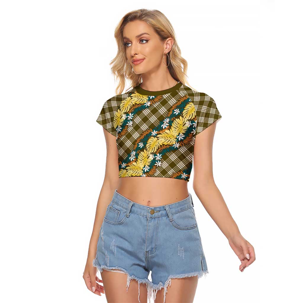 Polynesian Monstera Tiare Floral Raglan Cropped T Shirt Yellow Tropical Plaid LT01 Female Yellow - Polynesian Pride