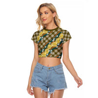 Polynesian Monstera Tiare Floral Raglan Cropped T Shirt Yellow Tropical Plaid LT01 Female Yellow - Polynesian Pride