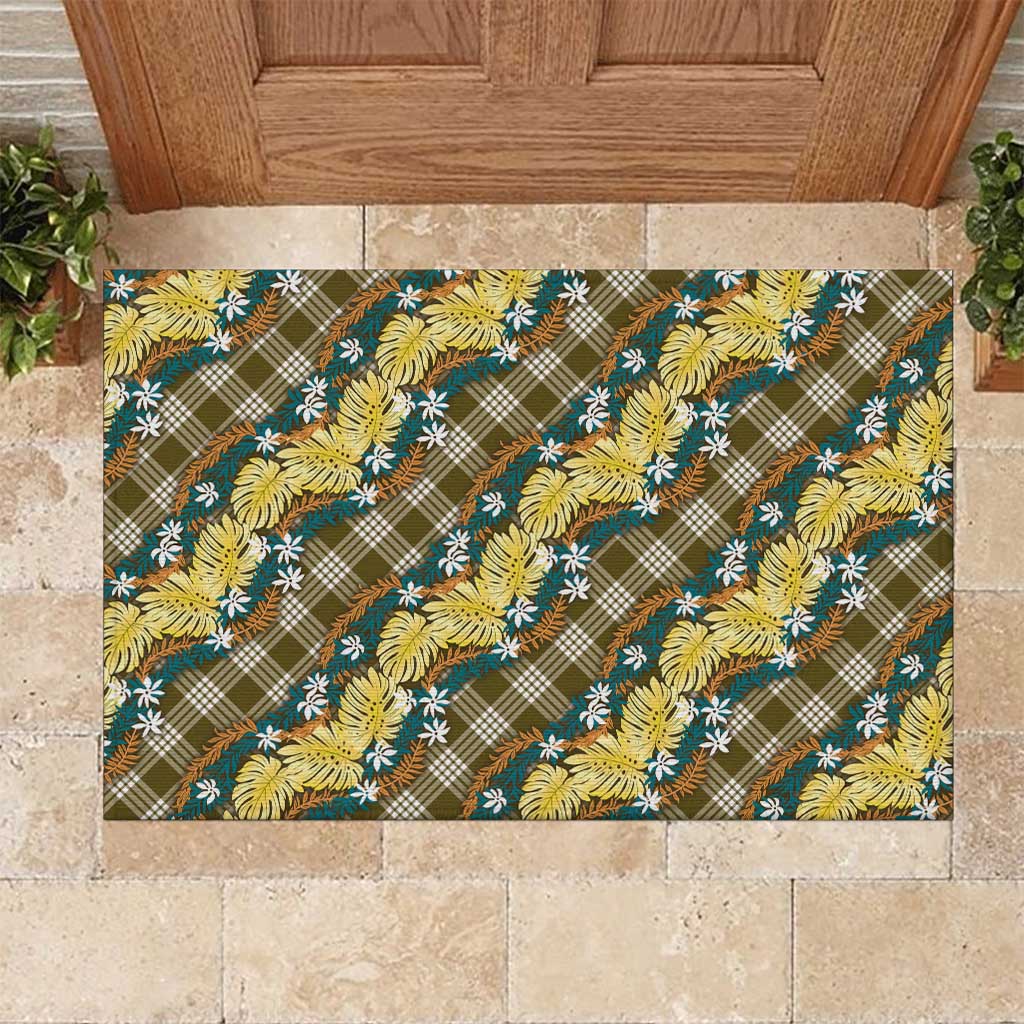 Polynesian Monstera Tiare Floral Rubber Doormat Yellow Tropical Plaid LT01 Yellow - Polynesian Pride