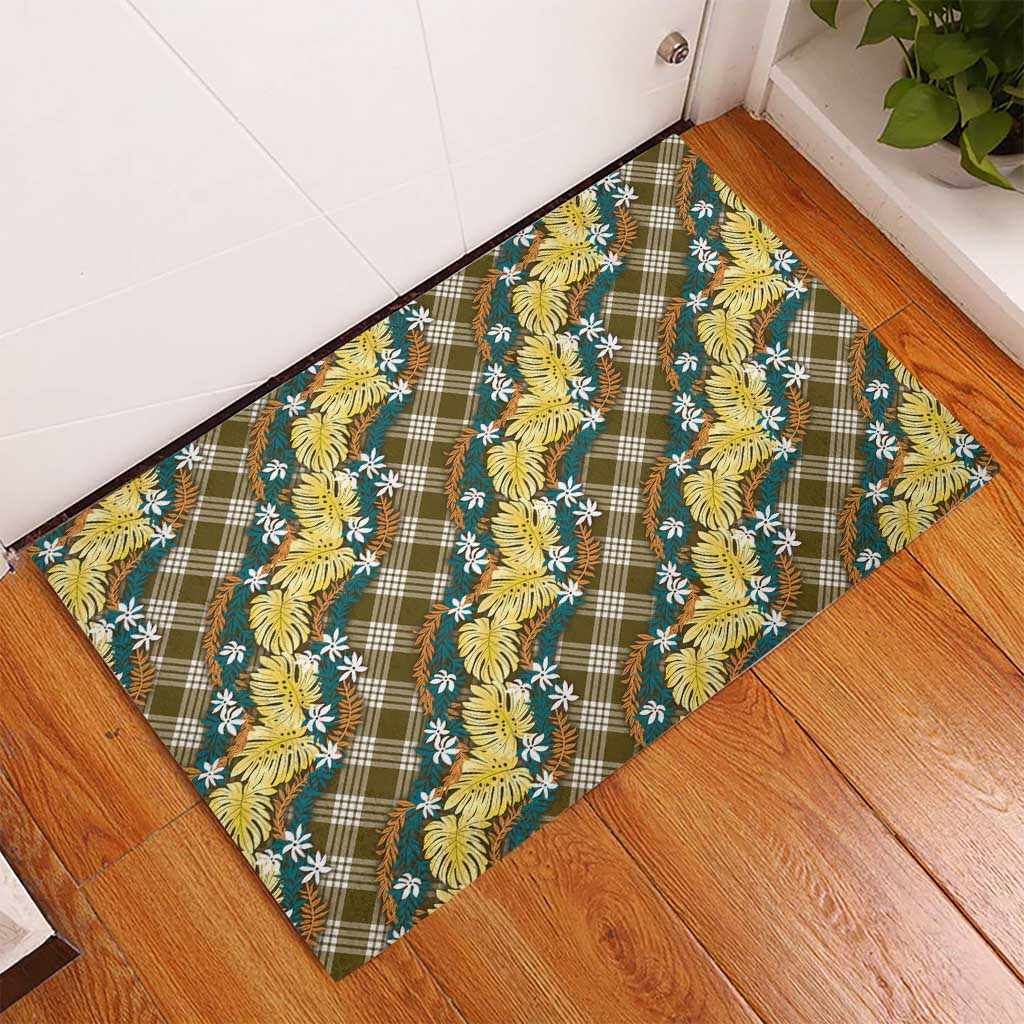 Polynesian Monstera Tiare Floral Rubber Doormat Yellow Tropical Plaid LT01 - Polynesian Pride