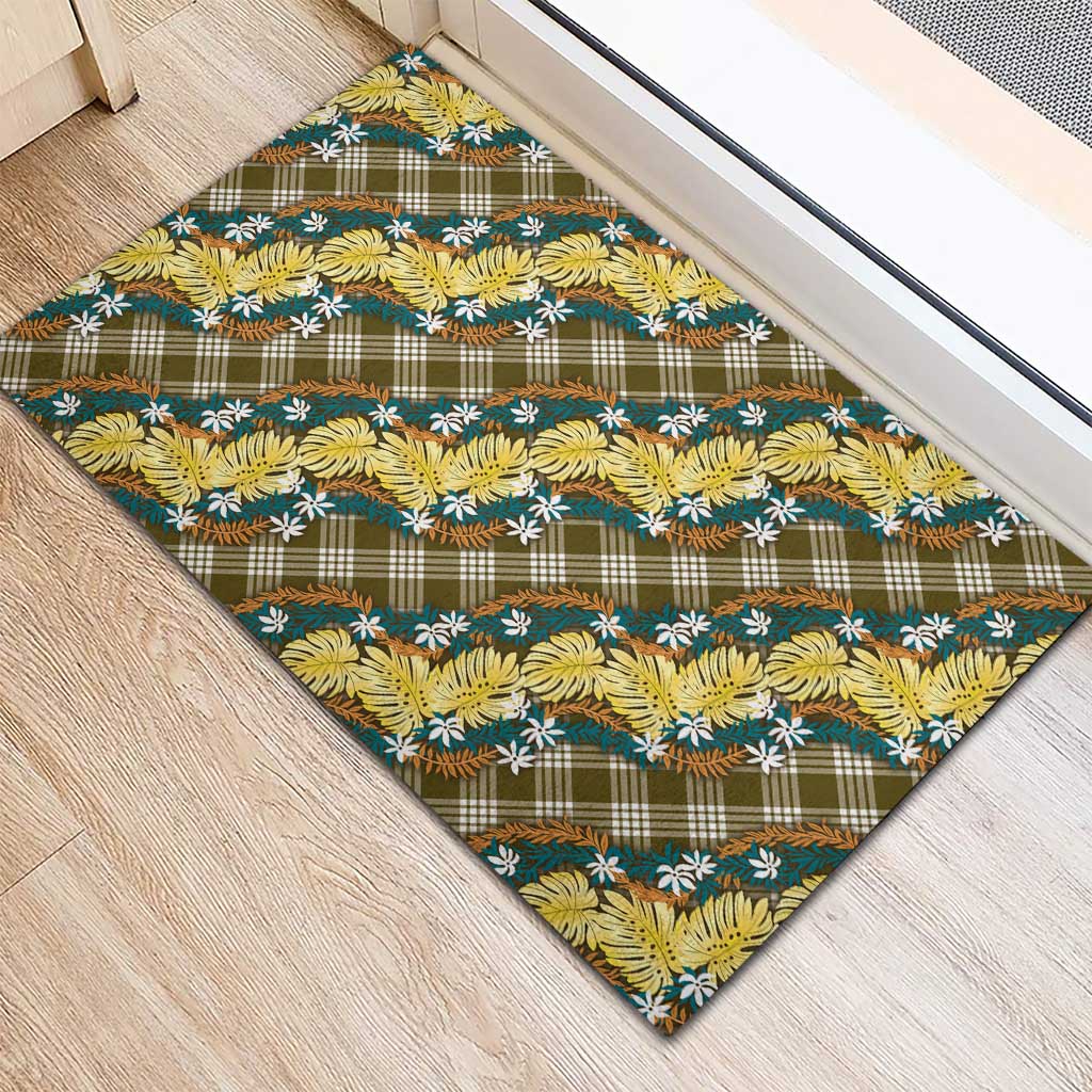 Polynesian Monstera Tiare Floral Rubber Doormat Yellow Tropical Plaid LT01 - Polynesian Pride