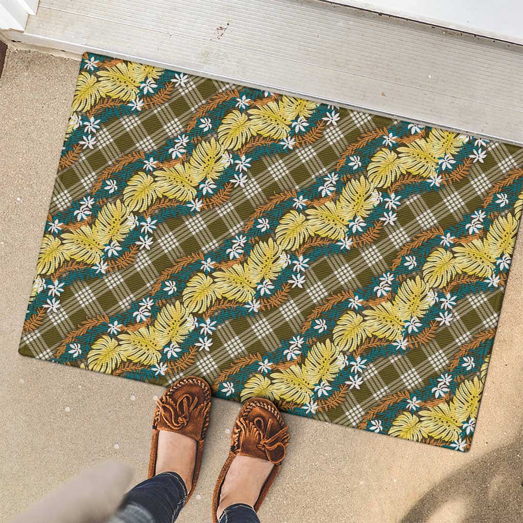 Polynesian Monstera Tiare Floral Rubber Doormat Yellow Tropical Plaid LT01 - Polynesian Pride