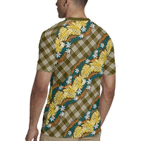 Polynesian Monstera Tiare Floral Rugby Jersey Yellow Tropical Plaid - Polynesian Pride
