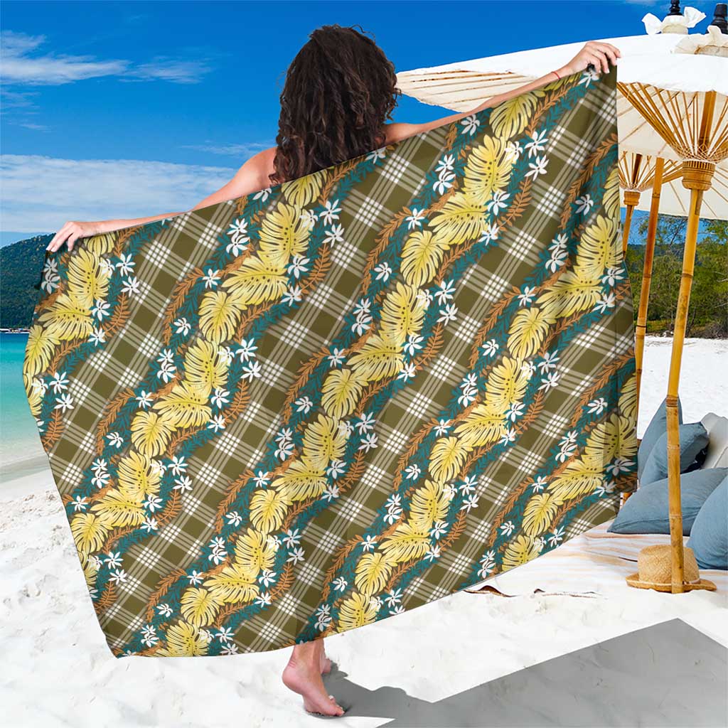 Polynesian Monstera Tiare Floral Sarong Yellow Tropical Plaid - Polynesian Pride