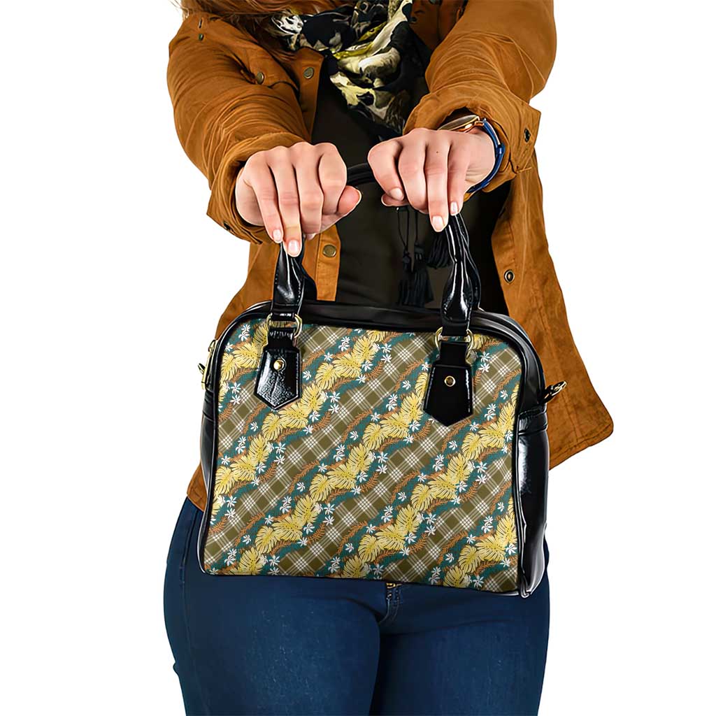 Polynesian Monstera Tiare Floral Shoulder Handbag Yellow Tropical Plaid - Polynesian Pride