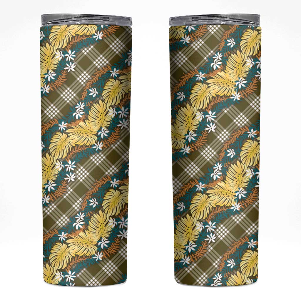 Polynesian Monstera Tiare Floral Skinny Tumbler Yellow Tropical Plaid LT01 Yellow - Polynesian Pride