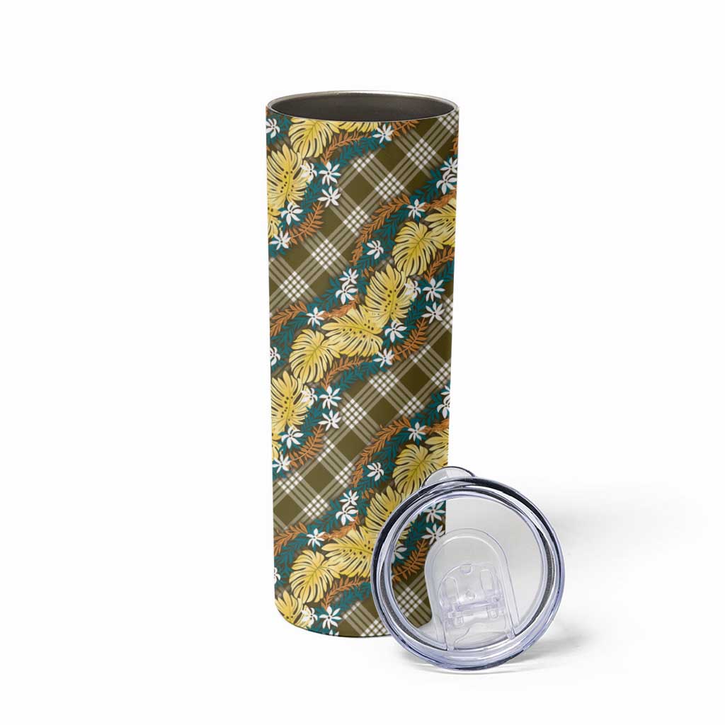 Polynesian Monstera Tiare Floral Skinny Tumbler Yellow Tropical Plaid LT01 - Polynesian Pride