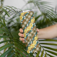Polynesian Monstera Tiare Floral Skinny Tumbler Yellow Tropical Plaid LT01 - Polynesian Pride