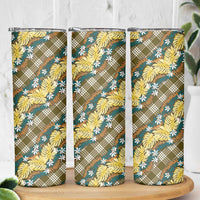 Polynesian Monstera Tiare Floral Skinny Tumbler Yellow Tropical Plaid LT01 - Polynesian Pride